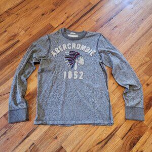 Y2K Abercrombie Muscle Fit XL Gray Long Sleeve Shirt With Embroidered Native Ame